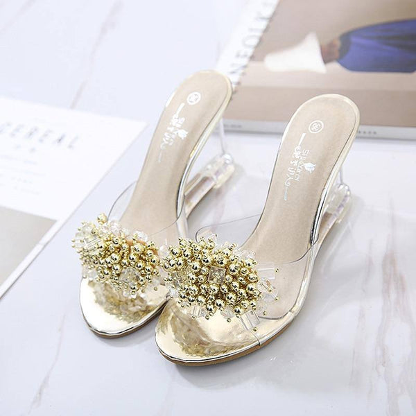 New Women Dress Crystal Flower Wedge Heels Ladies Sandals Shoes Peep Toe  Casual