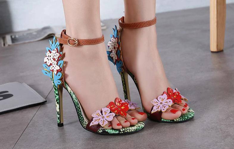 Beautiful Faux Snakeskin Open-Toe Ankle Strap High Heeled Sandals