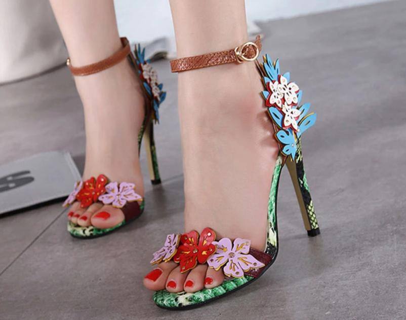 Beautiful Faux Snakeskin Open-Toe Ankle Strap High Heeled Sandals