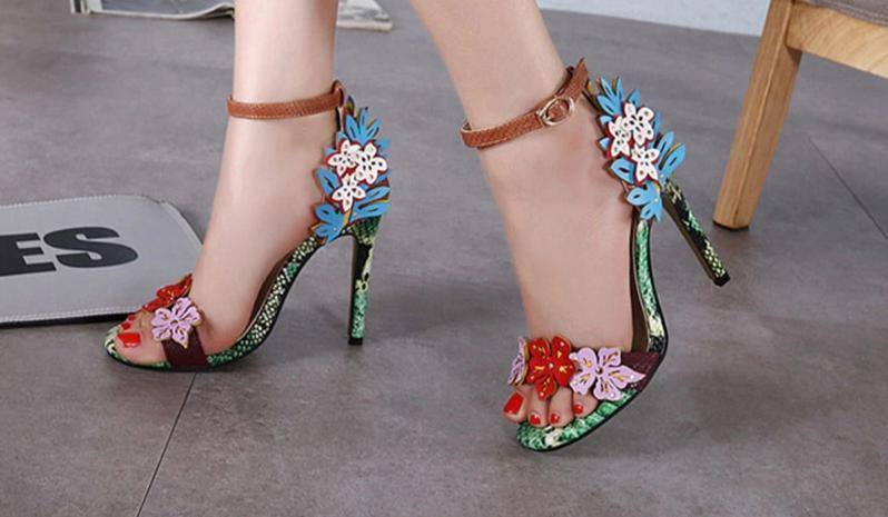 Beautiful Faux Snakeskin Open-Toe Ankle Strap High Heeled Sandals