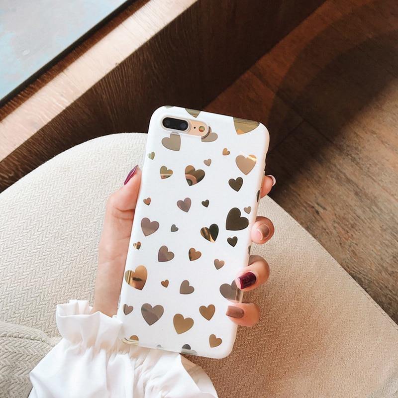 Lovely Mirror Hearts Phone Case For iPhone X 6 6s 7 8 plus