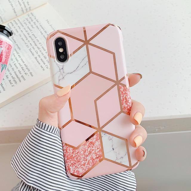 Soft Geometric Marble Texture Phone Case For iPhone XR XS Max 6 6S