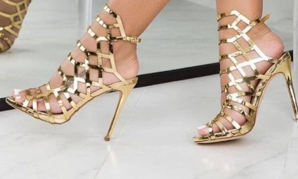 Golden Ankle Strap Gladiator High Heels Sandals | Stilettos – Kalsord